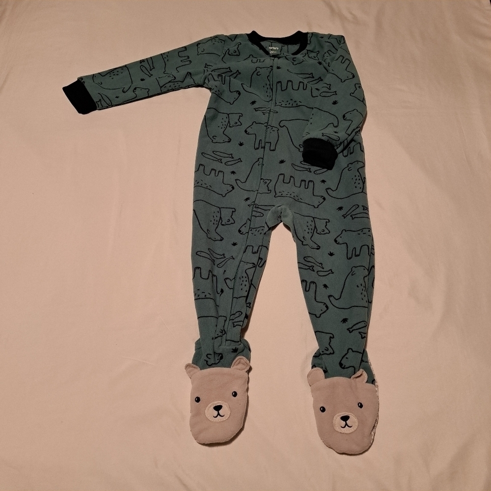 Carter's boys, 12m, 18m, 24m green fleece with blue bear footie pajama NEW